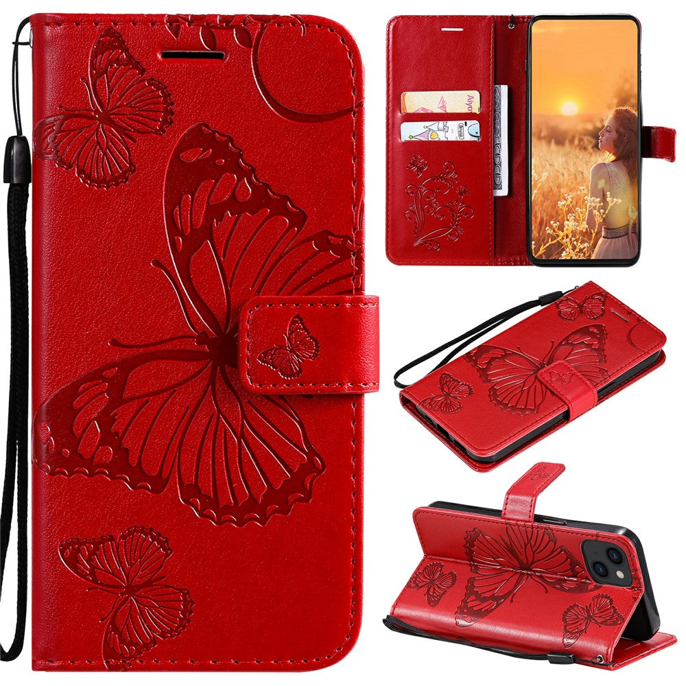 For iPhone 13 mini Wallet Case Floral Butterfly Imprinted Leather Phone Cover Stand