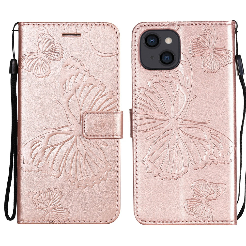 For iPhone 13 mini Wallet Case Floral Butterfly Imprinted Leather Phone Cover Stand