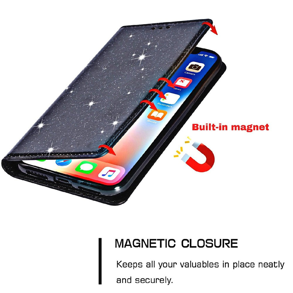 Glitter Sequins Auto-absorbed Ultra-thin Leather Stand Case Cover for iPhone 13 mini 5.4 inch