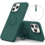 Justerbar Stöd Design Miljövänligt Flytande Silikon Enkel Rengöring Telefon Skyddsfodral Skal med Praktisk Rem för iPhone 13 Pro 6.1 tum