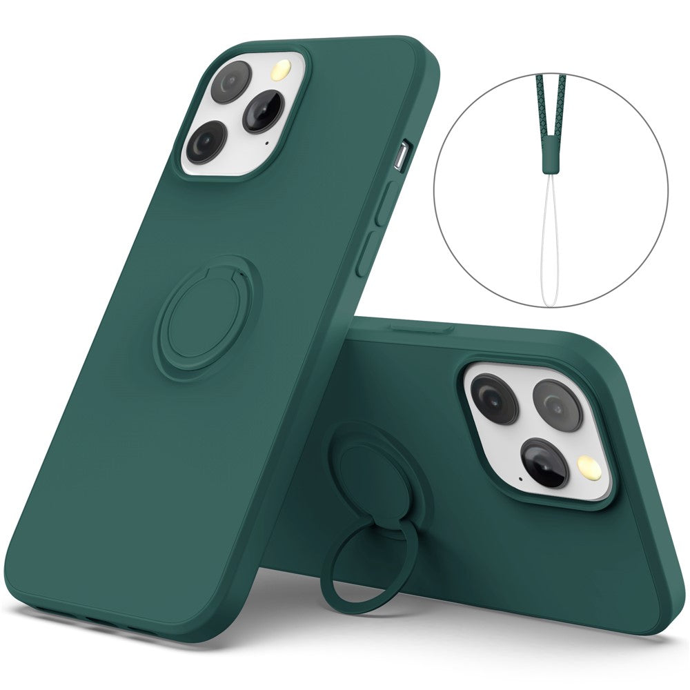 Justerbar Stöd Design Miljövänligt Flytande Silikon Enkel Rengöring Telefon Skyddsfodral Skal med Praktisk Rem för iPhone 13 Pro 6.1 tum