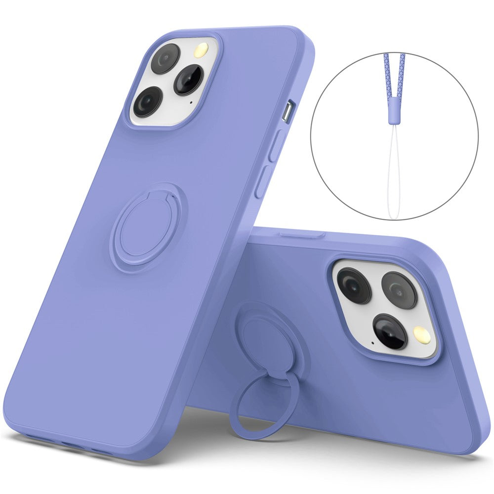 Justerbar Stöd Design Miljövänligt Flytande Silikon Enkel Rengöring Telefon Skyddsfodral Skal med Praktisk Rem för iPhone 13 Pro 6.1 tum