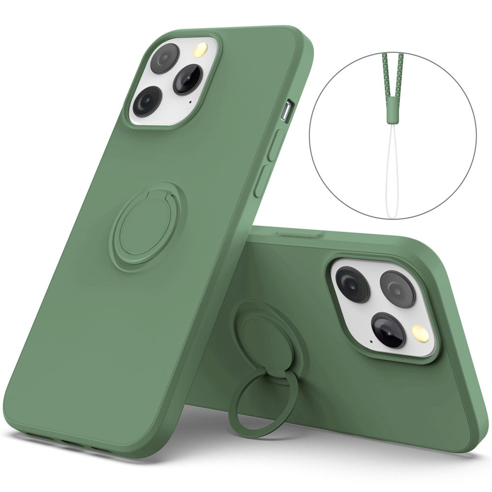 Justerbar Stöd Design Miljövänligt Flytande Silikon Enkel Rengöring Telefon Skyddsfodral Skal med Praktisk Rem för iPhone 13 Pro 6.1 tum