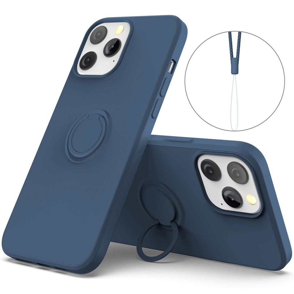 Justerbar Stöd Design Miljövänligt Flytande Silikon Enkel Rengöring Telefon Skyddsfodral Skal med Praktisk Rem för iPhone 13 Pro 6.1 tum