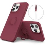 Justerbar Stöd Design Miljövänligt Flytande Silikon Enkel Rengöring Telefon Skyddsfodral Skal med Praktisk Rem för iPhone 13 Pro 6.1 tum