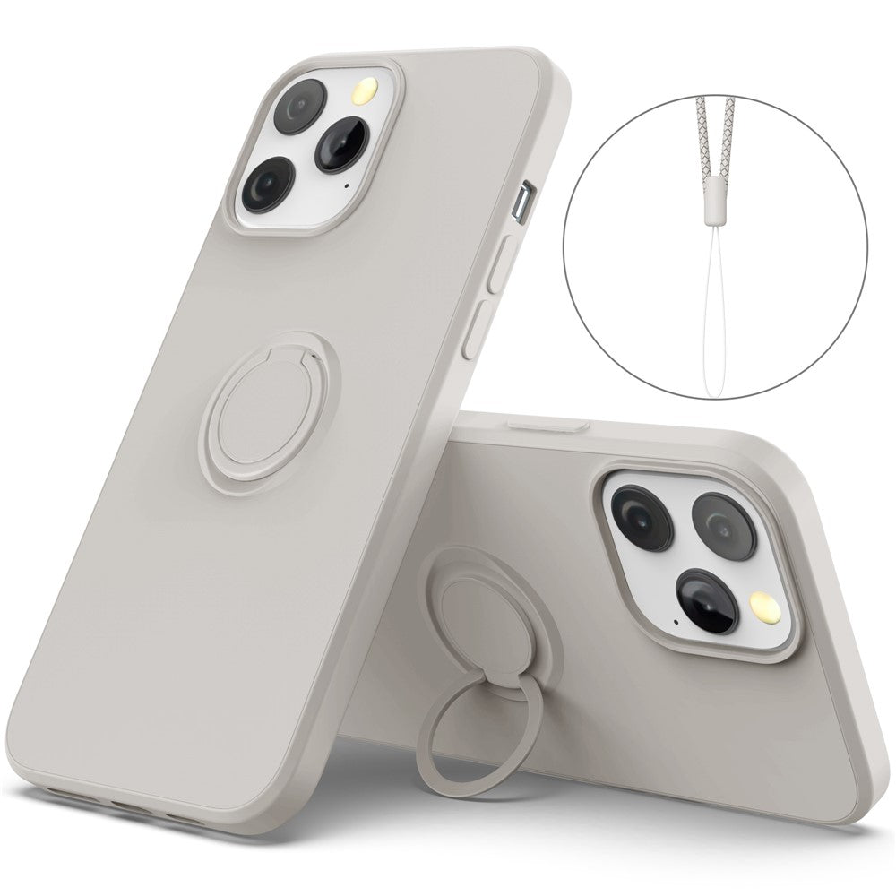 Justerbar Stöd Design Miljövänligt Flytande Silikon Enkel Rengöring Telefon Skyddsfodral Skal med Praktisk Rem för iPhone 13 Pro 6.1 tum