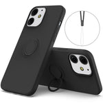 Justerbart ringstativdesign med flytande silikonmobilskyddsskal med praktisk rem för iPhone 13 6,1 tum