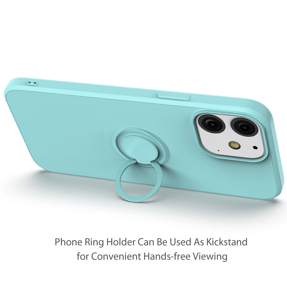Justerbart ringstativdesign med flytande silikonmobilskyddsskal med praktisk rem för iPhone 13 6,1 tum