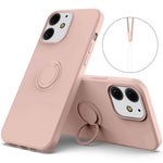 Justerbart ringstativdesign med flytande silikonmobilskyddsskal med praktisk rem för iPhone 13 6,1 tum
