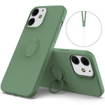 Justerbart ringstativdesign med flytande silikonmobilskyddsskal med praktisk rem för iPhone 13 6,1 tum
