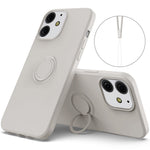 Justerbart ringstativdesign med flytande silikonmobilskyddsskal med praktisk rem för iPhone 13 6,1 tum