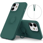 Justerbart ringstativdesign med flytande silikonmobilskyddsskal med praktisk rem för iPhone 13 6,1 tum