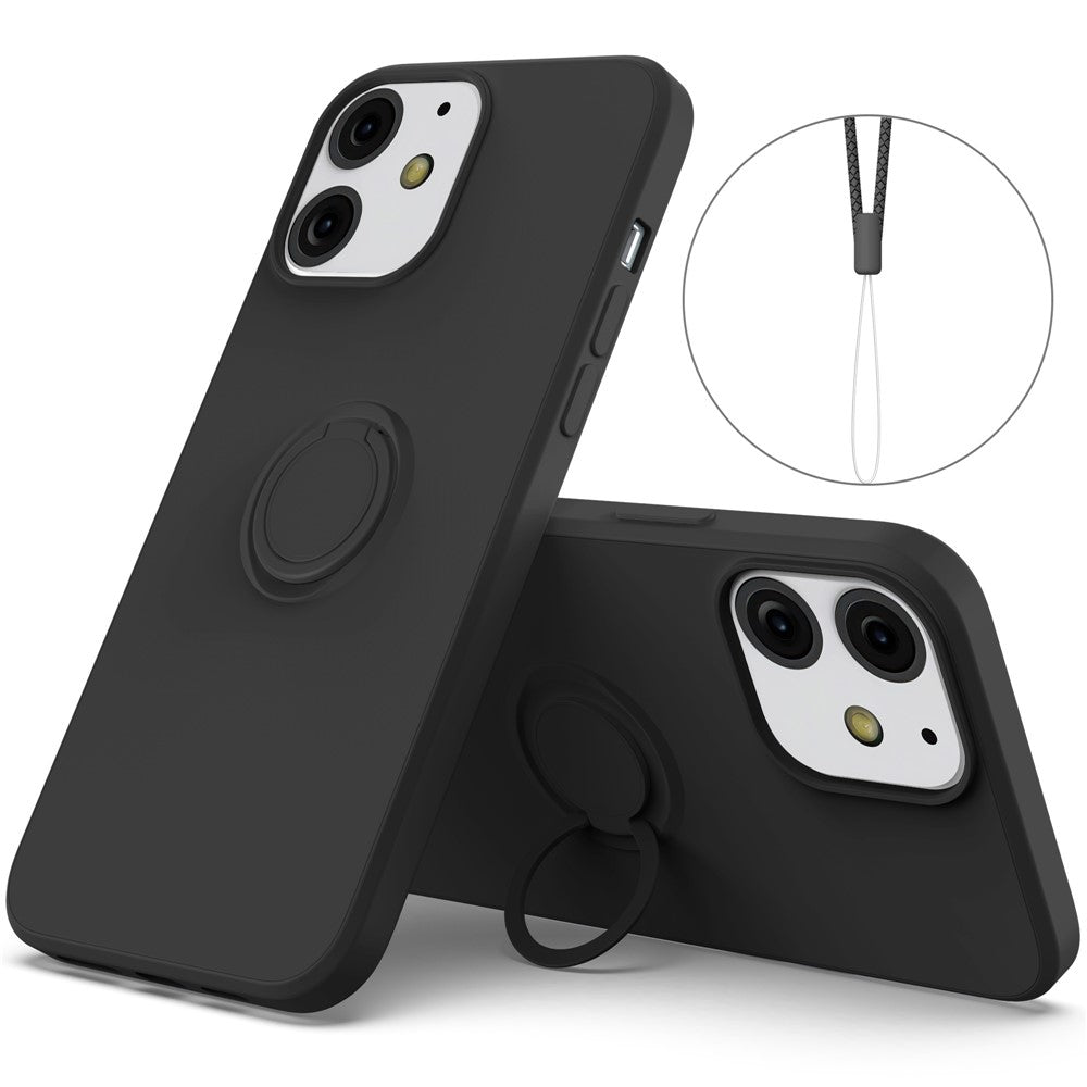 360° roterande ringstativdesign, falltåligt flytande silikonfodral för mobil med praktisk rem för iPhone 13 mini 5,4 tum
