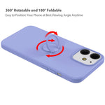 360° Rotary Ring Kickstand Design Drop-Resistant Eco-Friendly Liquid Silicone Phone Protective Case Shell with Handy Strap for iPhone 13 mini 5.4 inch