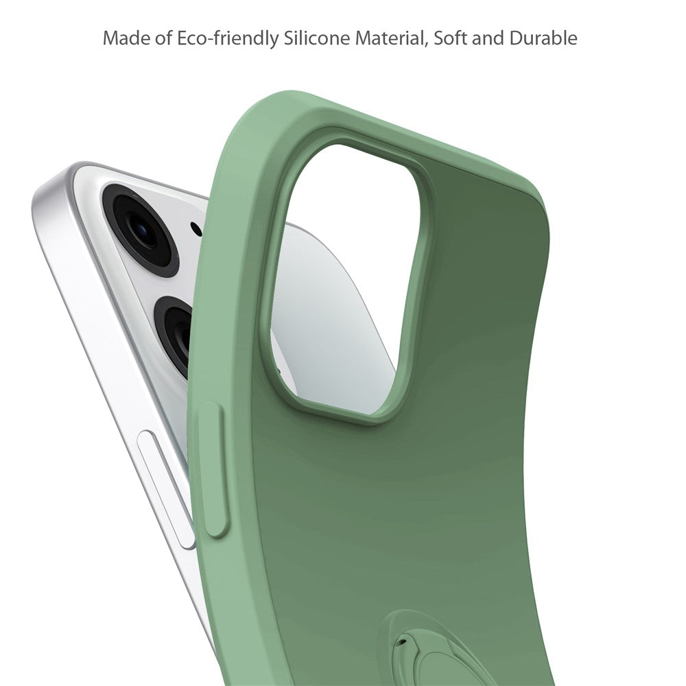 360° Rotary Ring Kickstand Design Drop-Resistant Eco-Friendly Liquid Silicone Phone Protective Case Shell with Handy Strap for iPhone 13 mini 5.4 inch