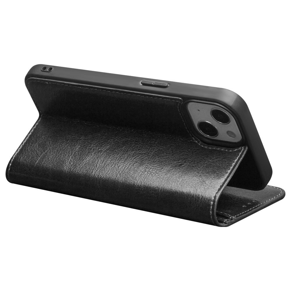 QIALINO For iPhone 13 mini 5.4 inch Top Layer Cowhide Leather All-round Protection Phone Case Stand Shell with Wallet
