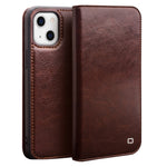 QIALINO For iPhone 13 mini 5.4 inch Top Layer Cowhide Leather All-round Protection Phone Case Stand Shell with Wallet