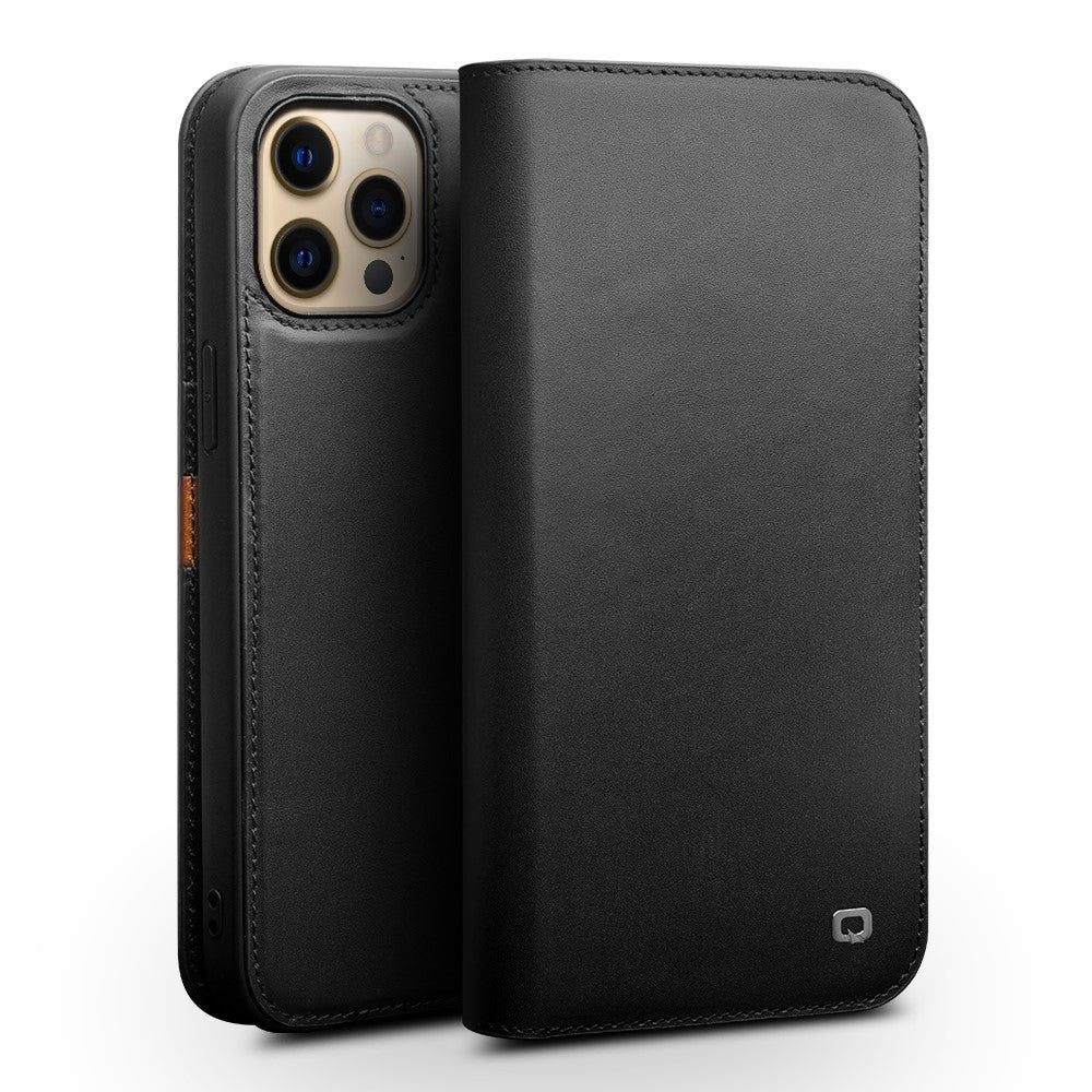 QIALINO Plånboksfodral i äkta nötskinn med fällbart lock till iPhone 13 Pro Max 6,7 tum