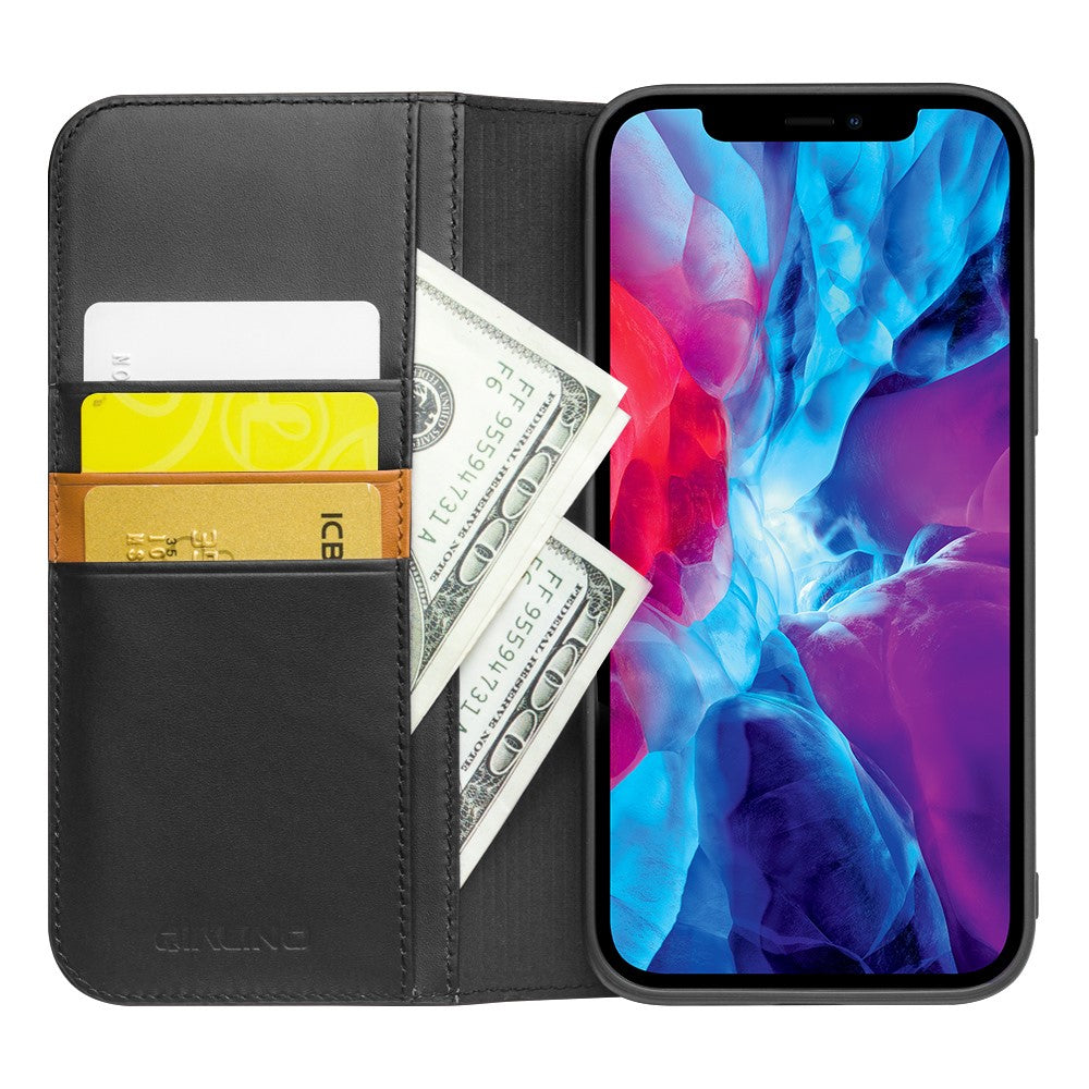 QIALINO Plånboksfodral i äkta nötskinn med fällbart lock till iPhone 13 Pro Max 6,7 tum