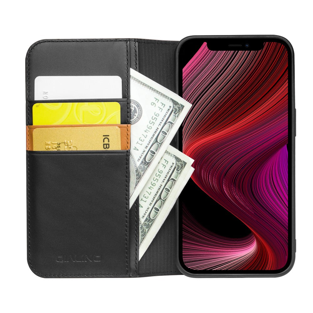 QIALINO Wallet Case Stand Genuine Cow Leather Flip Phone Cover for iPhone 13 mini 5.4 inch