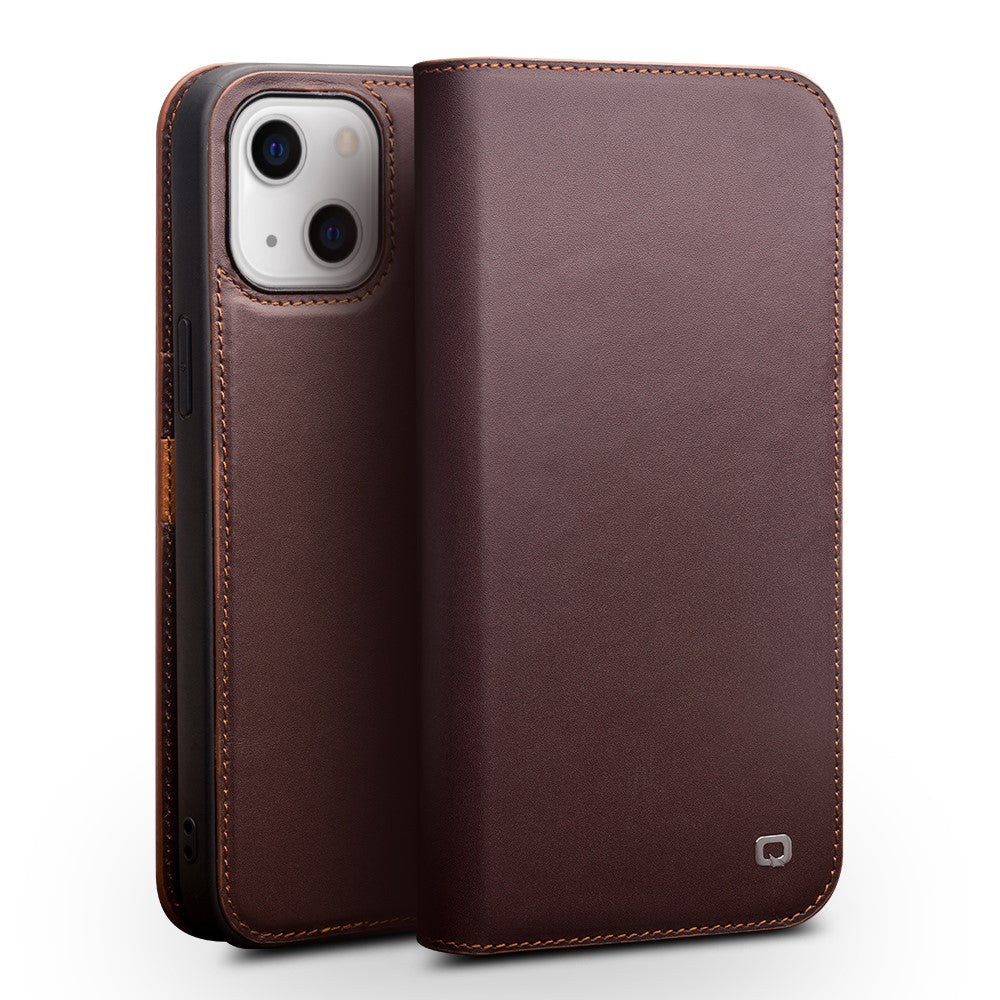 QIALINO Wallet Case Stand Genuine Cow Leather Flip Phone Cover for iPhone 13 mini 5.4 inch