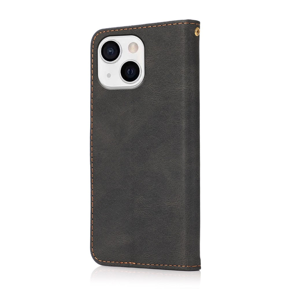 Dual Color Wallet Stand Flip Leather Phone Cover with Magnetic Closure for iPhone 13 mini 5.4 inch