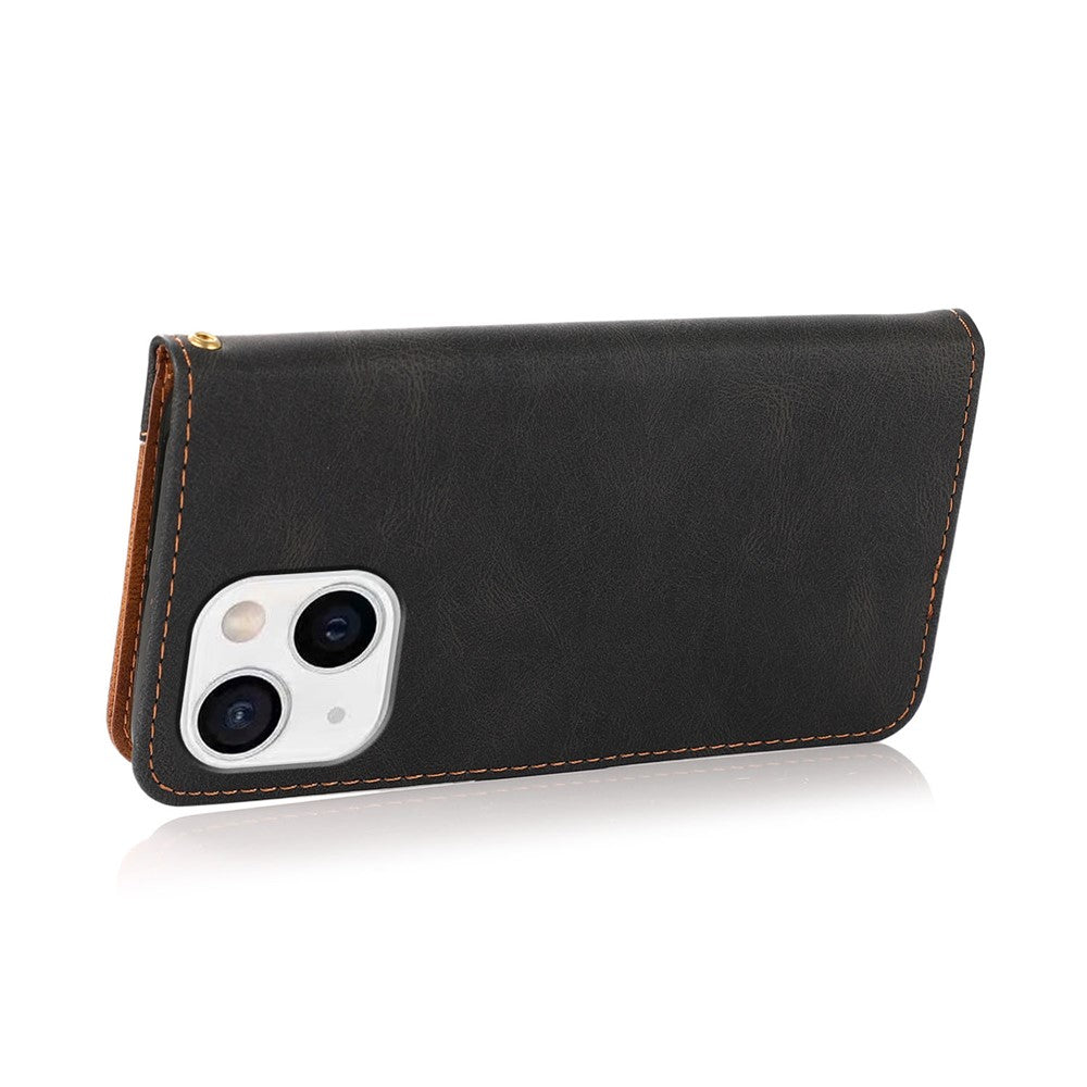 Dual Color Wallet Stand Flip Leather Phone Cover with Magnetic Closure for iPhone 13 mini 5.4 inch