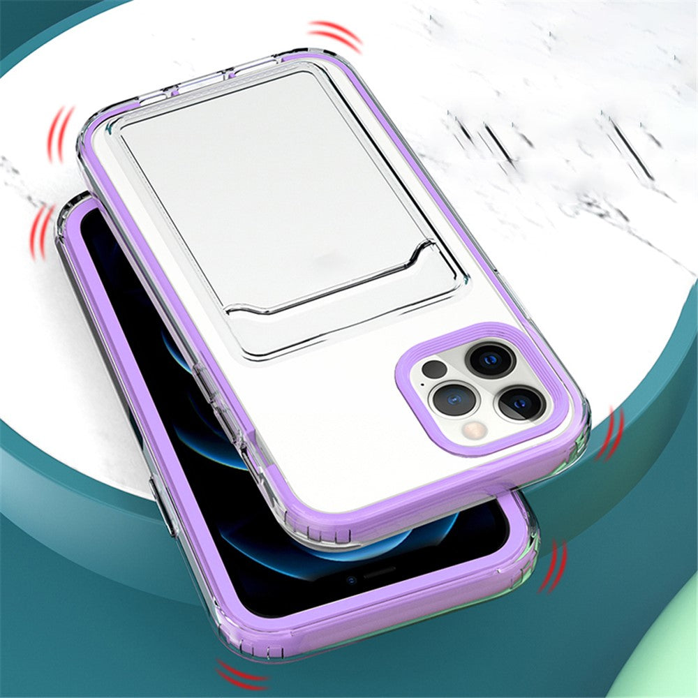Anti-fald TPU + PC Dobbeltlags Stødsikkert Gennemsigtigt Telefoncover med Kortlomme til iPhone 13 6,1 tommer