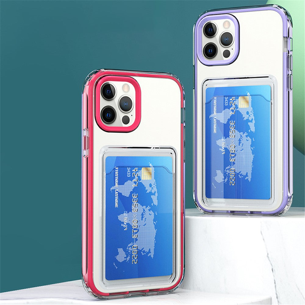 Anti-fald TPU + PC Dobbeltlags Stødsikkert Gennemsigtigt Telefoncover med Kortlomme til iPhone 13 6,1 tommer
