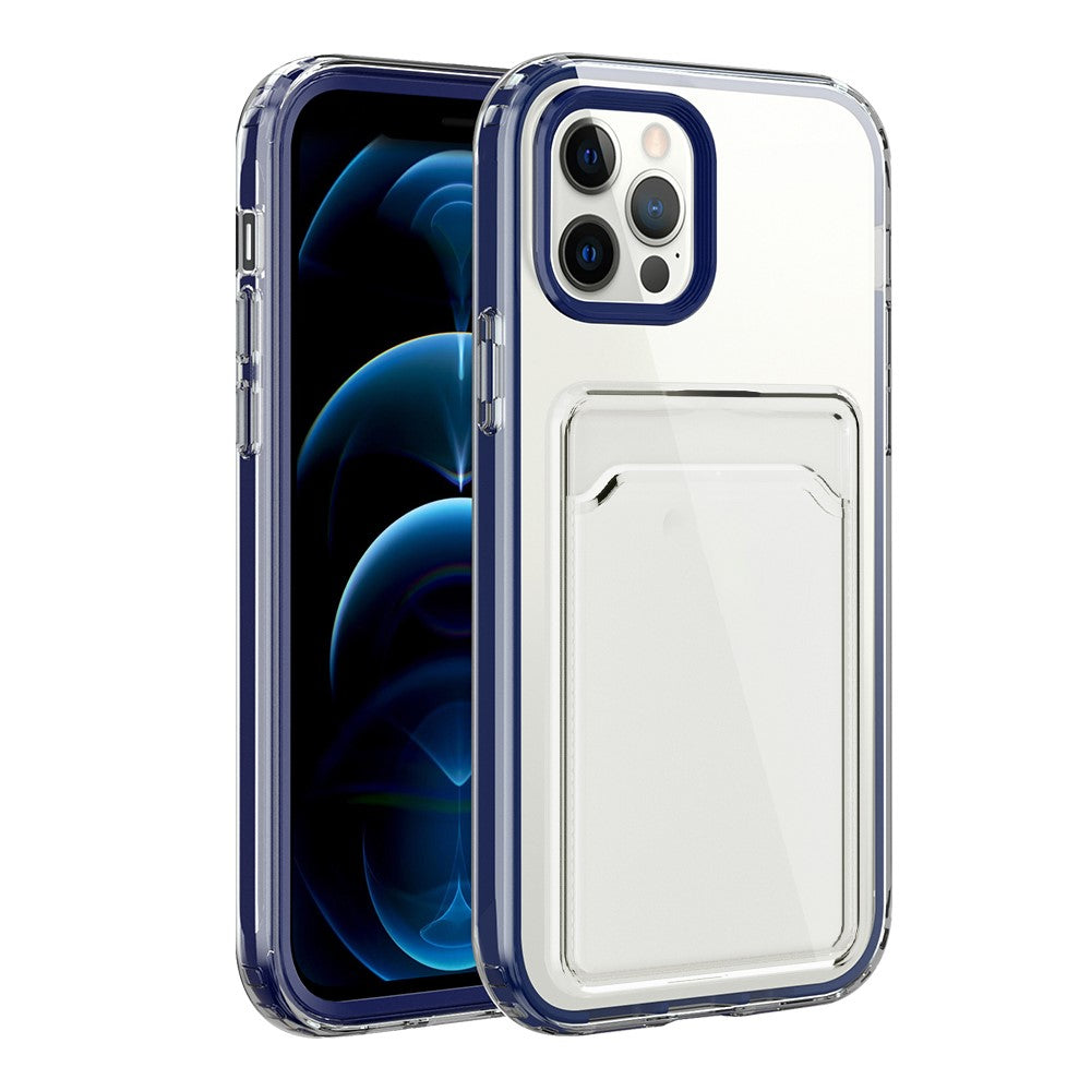 Anti-fald TPU + PC Dobbeltlags Stødsikkert Gennemsigtigt Telefoncover med Kortlomme til iPhone 13 6,1 tommer