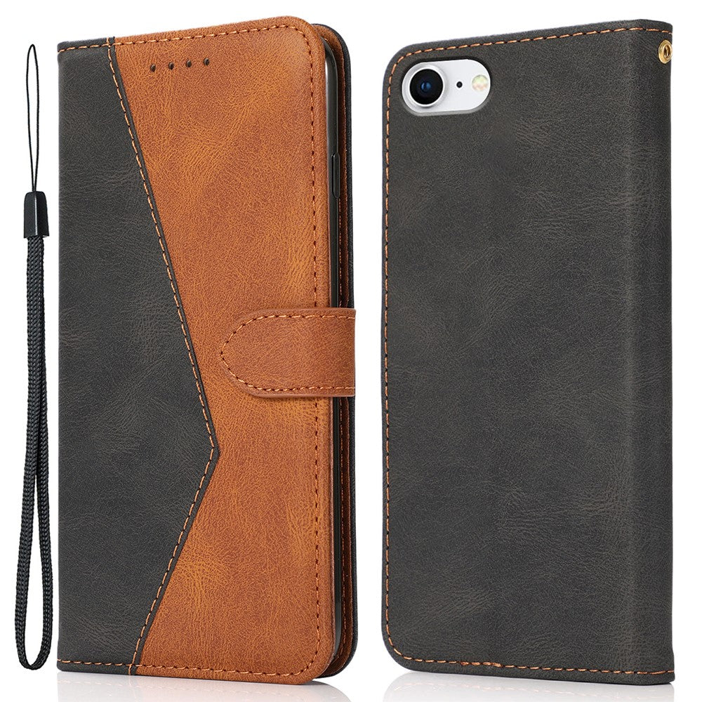 Anti-Drop Anti-Ridse Dual Color Wallet Stand Design Læder Telefoncover med Praktisk Rem til iPhone SE (2022)/SE (2020)/8/7/6