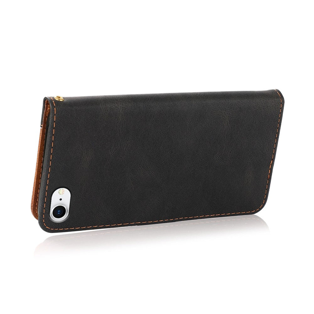 Anti-Drop Anti-Ridse Dual Color Wallet Stand Design Læder Telefoncover med Praktisk Rem til iPhone SE (2022)/SE (2020)/8/7/6