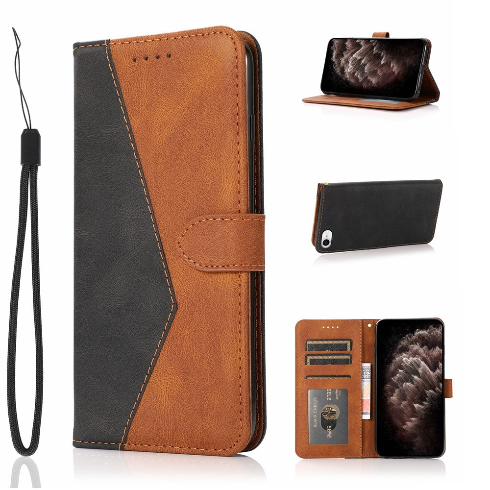 Anti-Drop Anti-Ridse Dual Color Wallet Stand Design Læder Telefoncover med Praktisk Rem til iPhone SE (2022)/SE (2020)/8/7/6