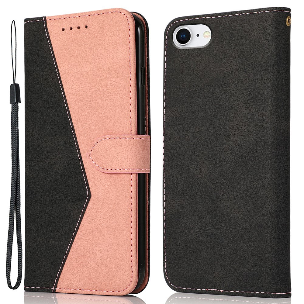Anti-Drop Anti-Ridse Dual Color Wallet Stand Design Læder Telefoncover med Praktisk Rem til iPhone SE (2022)/SE (2020)/8/7/6