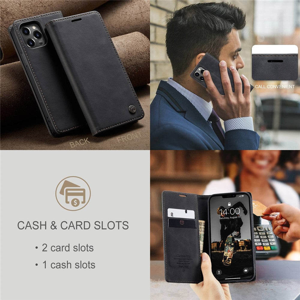 CASEME 013 Series Wallet Stand All-round Protection PU Leather Shell Case for iPhone 13 Pro Max 6.7 inch