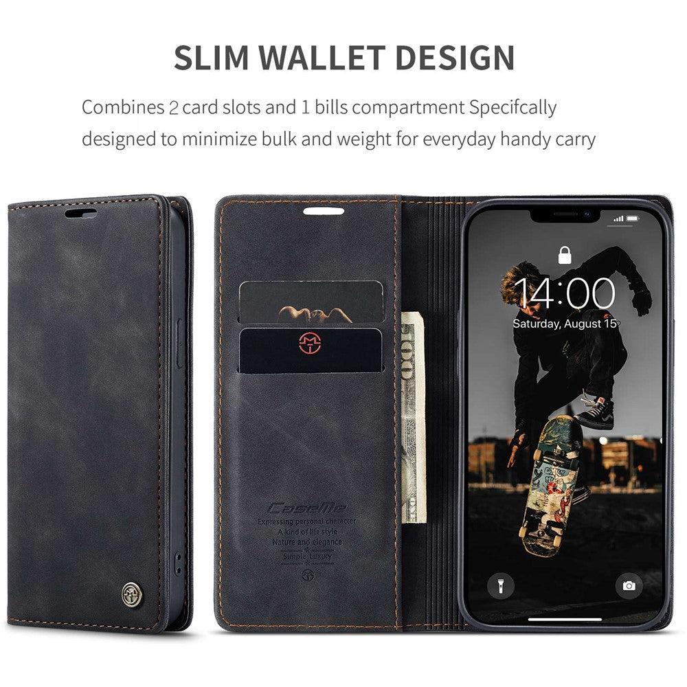 CASEME 013 Series Wallet Stand All-round Protection PU Leather Shell Case for iPhone 13 Pro Max 6.7 inch