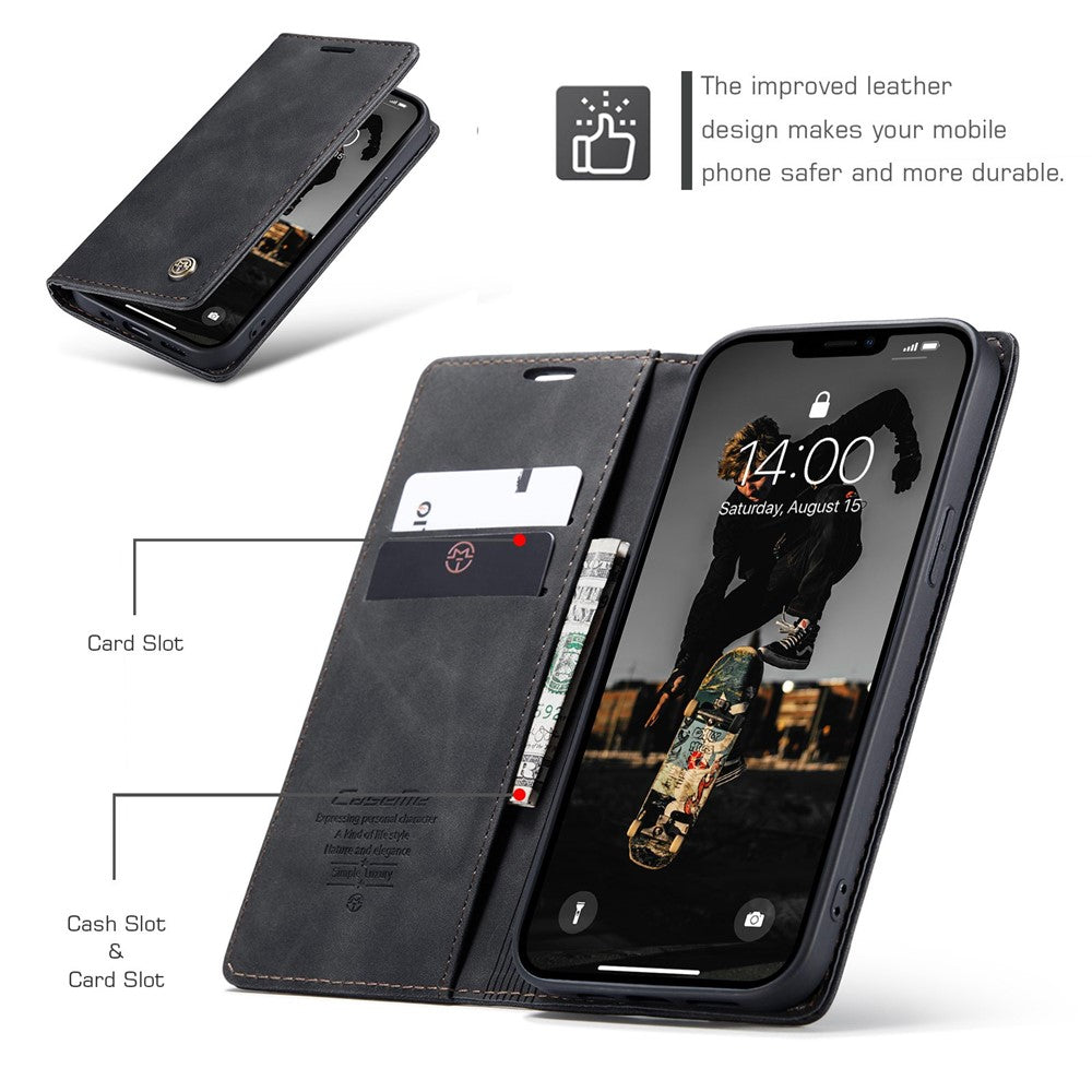 CASEME 013 Series Wallet Stand All-round Protection PU Leather Shell Case for iPhone 13 Pro Max 6.7 inch