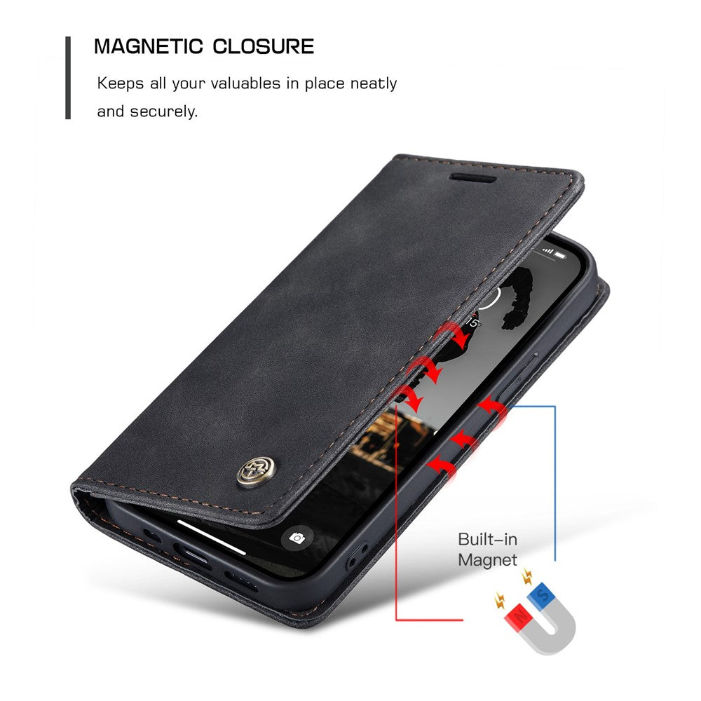 CASEME 013 Series Wallet Stand All-round Protection PU Leather Shell Case for iPhone 13 Pro Max 6.7 inch