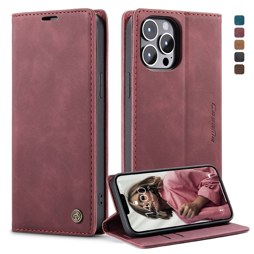 CASEME 013 Series Wallet Stand All-round Protection PU Leather Shell Case for iPhone 13 Pro Max 6.7 inch