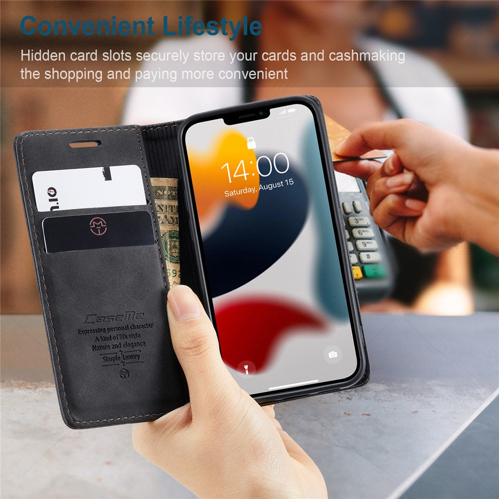 CASEME 013 Series For iPhone 13 mini Magnetic Auto-absorbed Wallet Stand Leather Phone Case