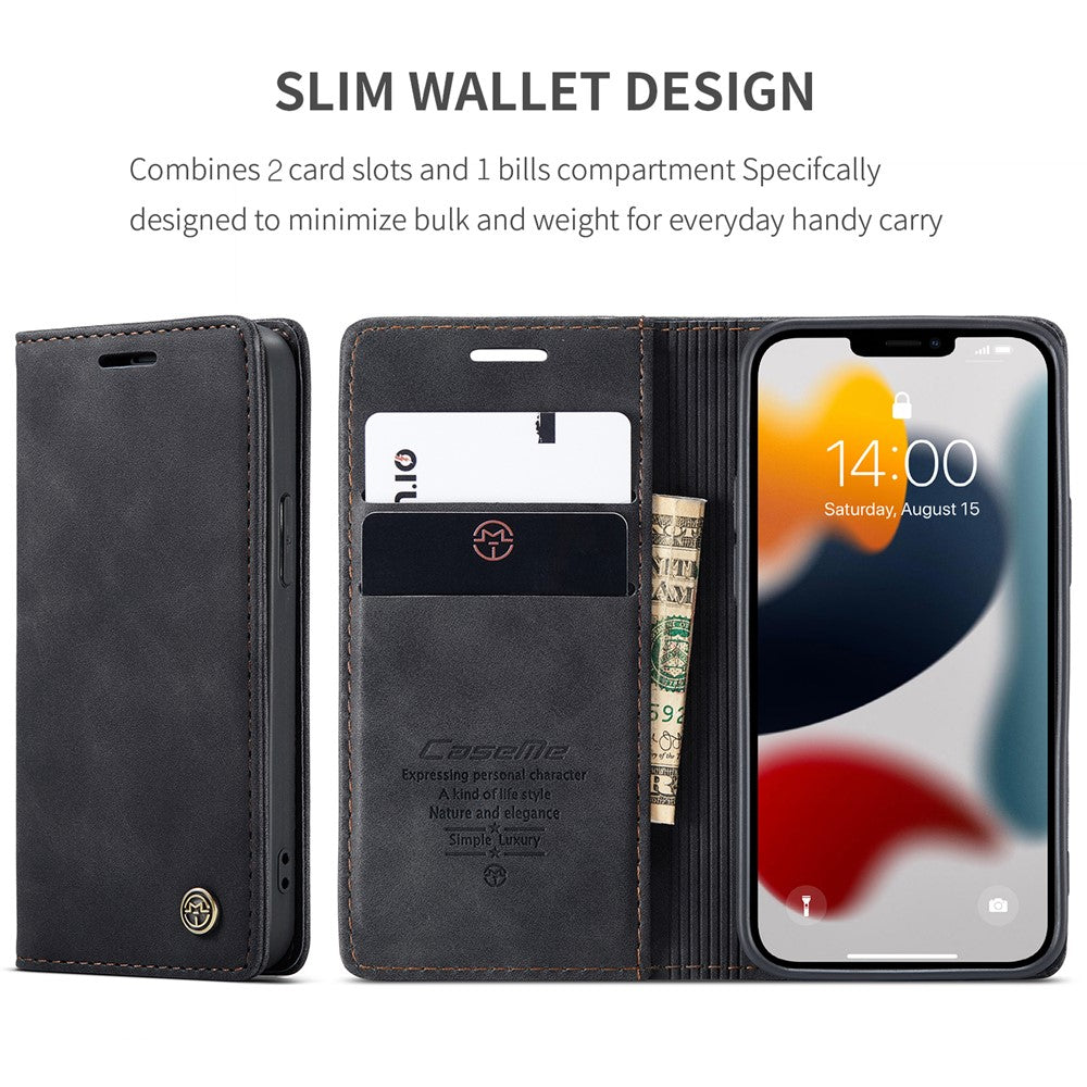CASEME 013 Series For iPhone 13 mini Magnetic Auto-absorbed Wallet Stand Leather Phone Case