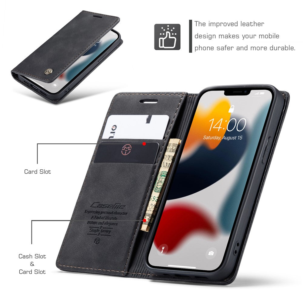 CASEME 013 Series For iPhone 13 mini Magnetic Auto-absorbed Wallet Stand Leather Phone Case