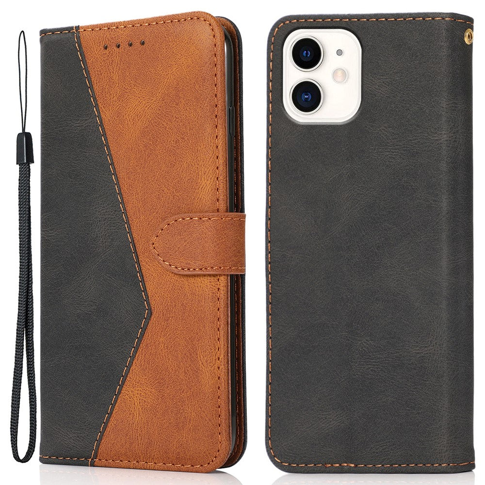 Dual Color Splicing Anti-Drop Wallet Stand Design Leather Phone Cover with Wrist Strap for iPhone 11 6.1 inch