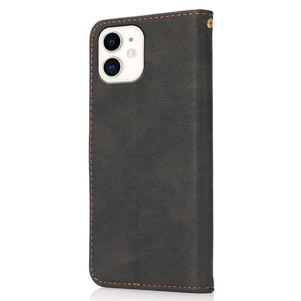Dual Color Splicing Anti-Drop Wallet Stand Design Leather Phone Cover with Wrist Strap for iPhone 11 6.1 inch