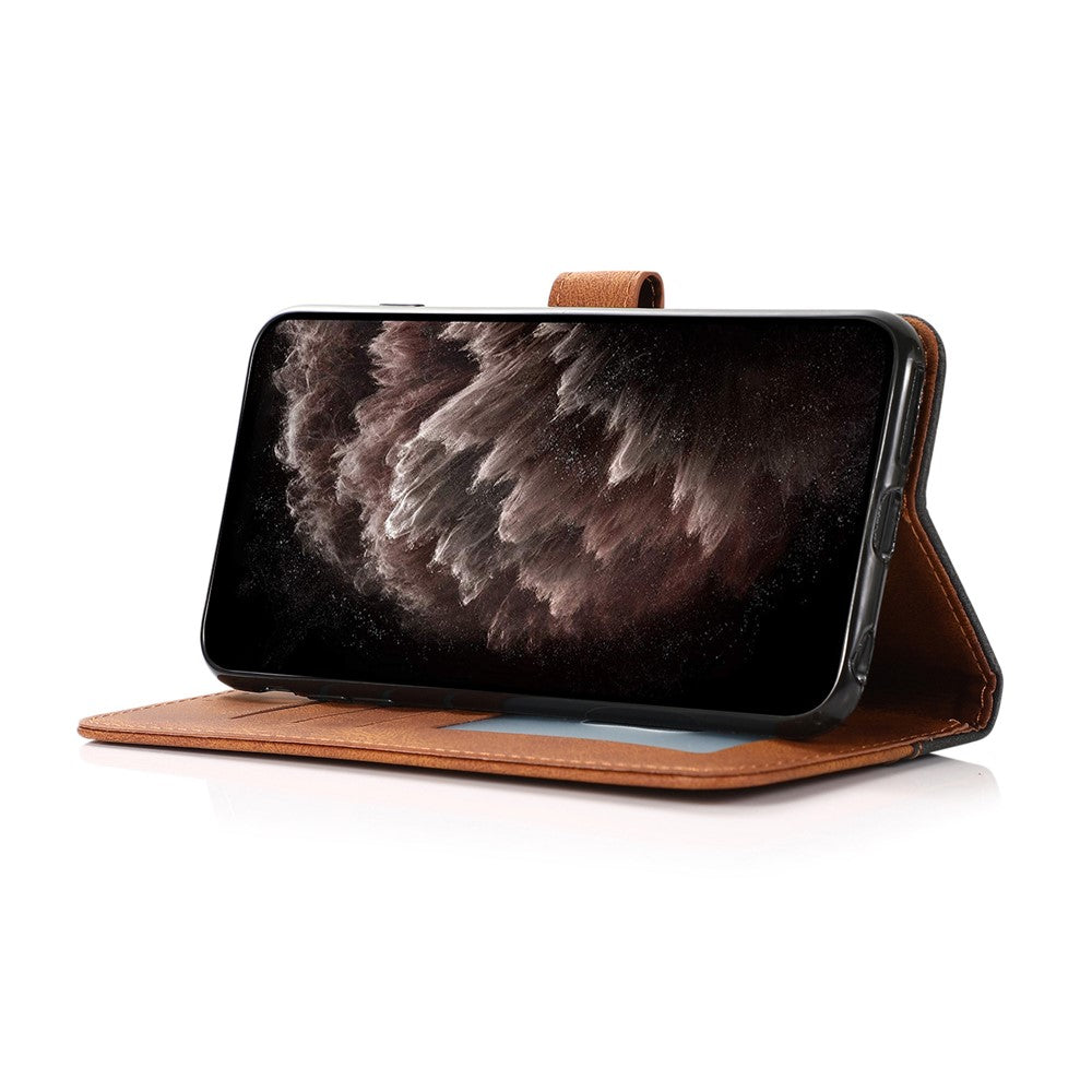 Dual Color Splicing Anti-Drop Wallet Stand Design Leather Phone Cover with Wrist Strap for iPhone 11 6.1 inch