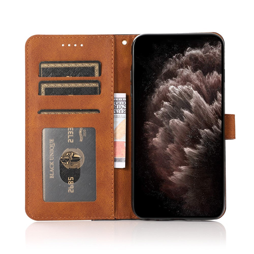 Dual Color Splicing Anti-Drop Wallet Stand Design Leather Phone Cover with Wrist Strap for iPhone 11 6.1 inch