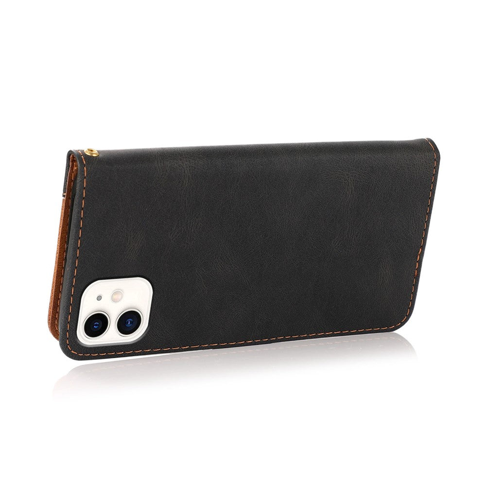 Dual Color Splicing Anti-Drop Wallet Stand Design Leather Phone Cover with Wrist Strap for iPhone 11 6.1 inch