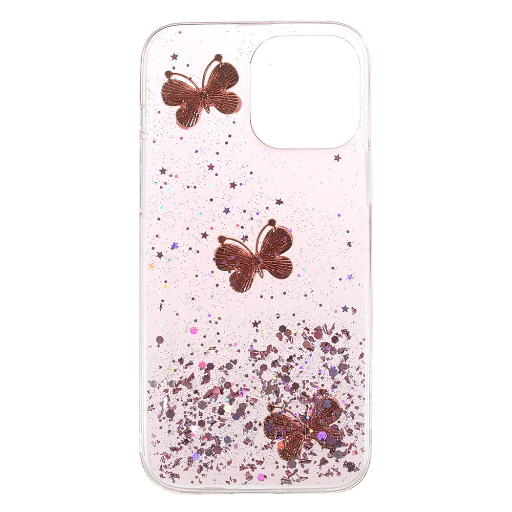 Sparkle Glitter 3D Butterfly Pattern Epoxy Soft TPU Phone Cover Case for iPhone 13 mini 5.4 inch