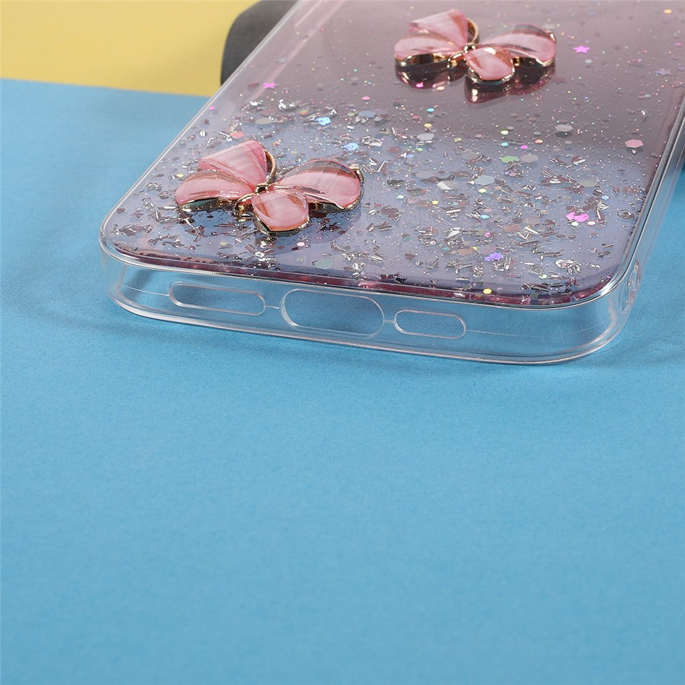 Sparkle Glitter 3D Butterfly Pattern Epoxy Soft TPU Phone Cover Case for iPhone 13 mini 5.4 inch