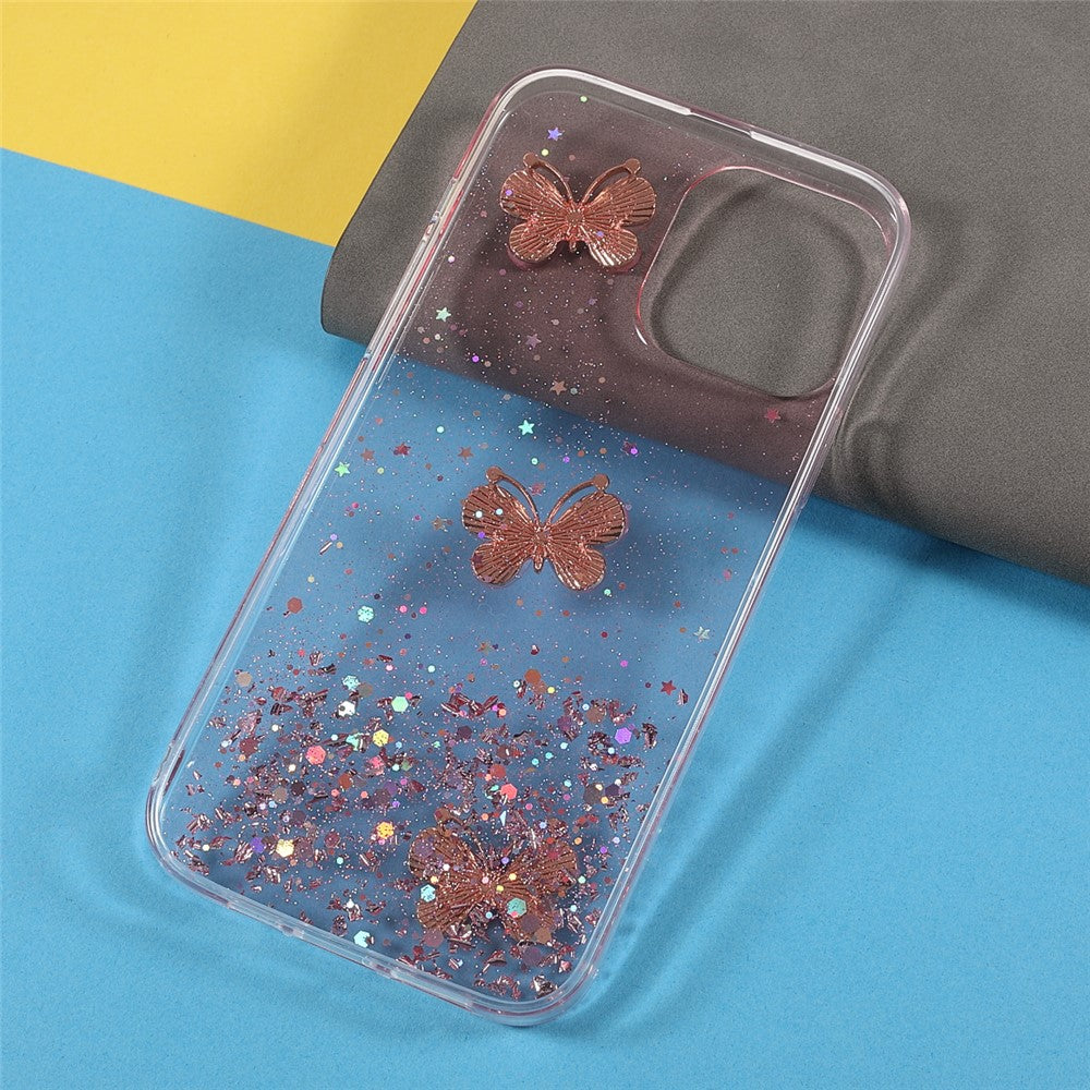 Sparkle Glitter 3D Butterfly Pattern Epoxy Soft TPU Phone Cover Case for iPhone 13 mini 5.4 inch
